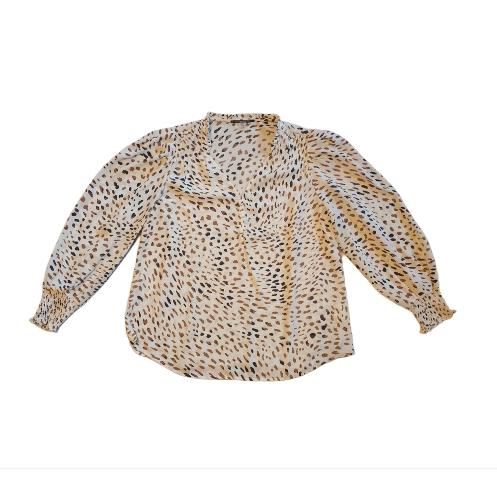 Tahari Cream Brown Blouse Medium Lightweight